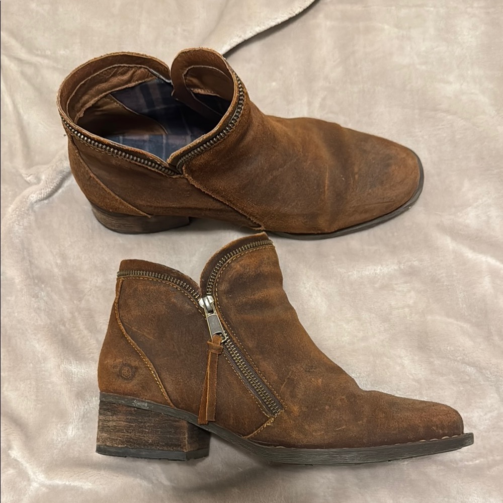 Brown Leather Ankle Boots with Zipper